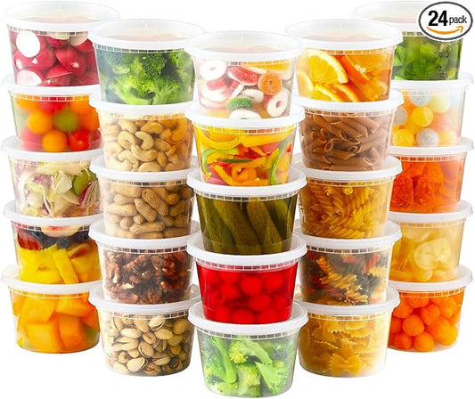 AOZITA 24 Sets 16 oz Plastic Deli Food Containers With Lids, Airtight Food Storage Containers, Freezer/Dishwasher/Microwave Safe, Soup Containers For Takeout Meal Prep Storage