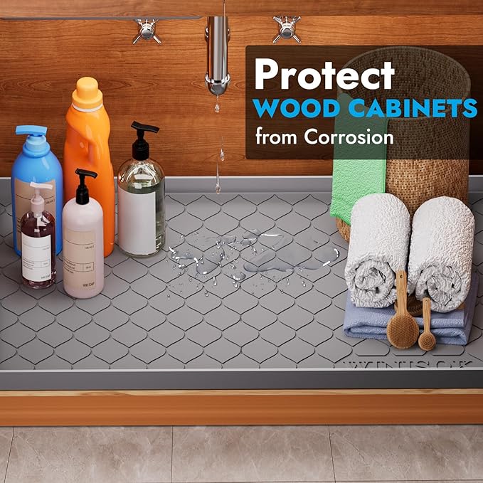 Winisok Silicone Under Sink Mat 40" x 19", Kitchen Essentials and Gadgets, Shelf Liner and Cabinet Protector, Home Organizers and Storage, Waterproof Bathroom Tray