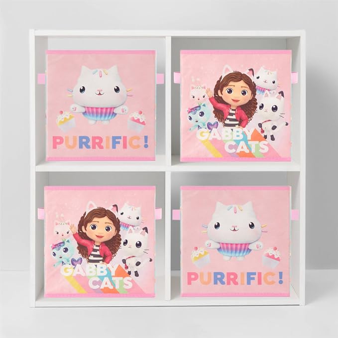 Idea Nuova Gabby’s Dollhouse Set of 2 Collapsible Storage Cubes with Carry Handles, Kids Room & Playroom Organizer Bins, 10” x 10”
