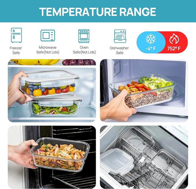 Vtopmart 2Pack 1500ml/50.7oz Large Glass Storage Containers With Lids, Grey | Meal Prep Food Container Set with Snap Airtight Lid, For Baking, Microwave, Oven, Leak Proof, Freezer, Dishwasher, BPA Free
