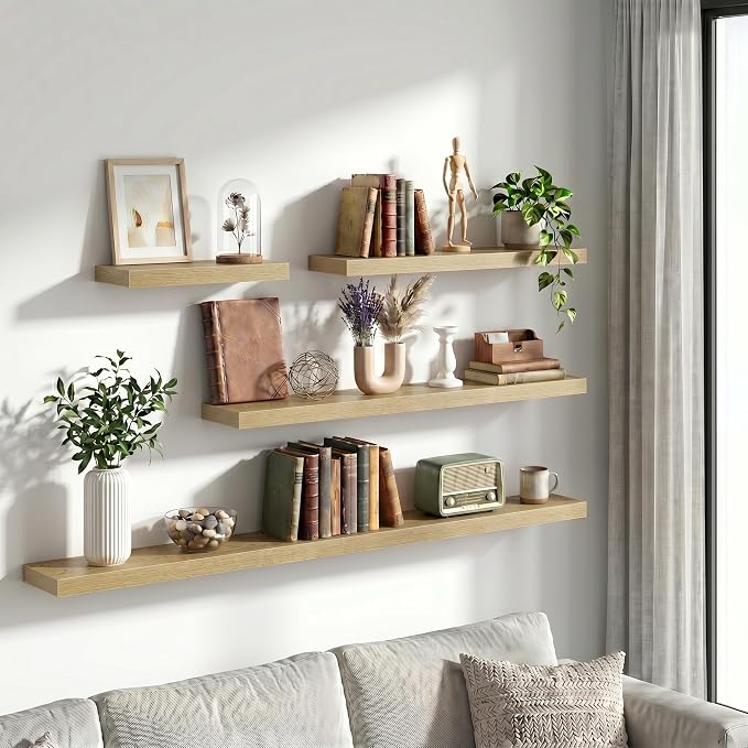 Vivelove 36 Inch Floating Shelves Wall Mounted for Display, 6.5 Deep Duty Shelves with Invisible Brackets for Living Room,Bedroom,Kitchen, Bathroom Storage & Decor,36" Wx6.5 Dx1.4 H - Oak