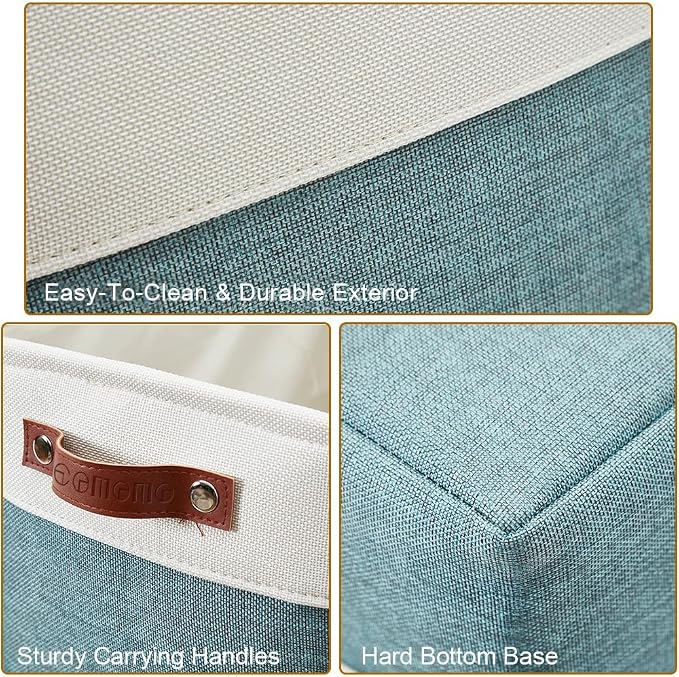 DECOMOMO Storage Bins, Large Fabric Storage Baskets for Shelves, Decorative Linen Closet Organizer, 15 x 11 x 9.5 inches (Green & White, 4 Pack)