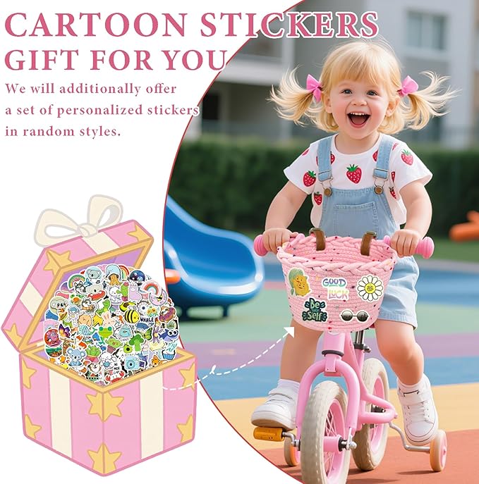 Kids Bike Basket for Girls, Front Bicycle Basket, Easy-Install Adjustable Straps for Balance Bikes Scooters