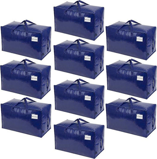 VENO 10 Pack Extra Large Heavy Duty Moving Bags with Wide Opening & Reinforced Handles, Reusable Storage Tote Bags with Strong Zippers for Clothes, College Dorm Essentials & Moving Supplies