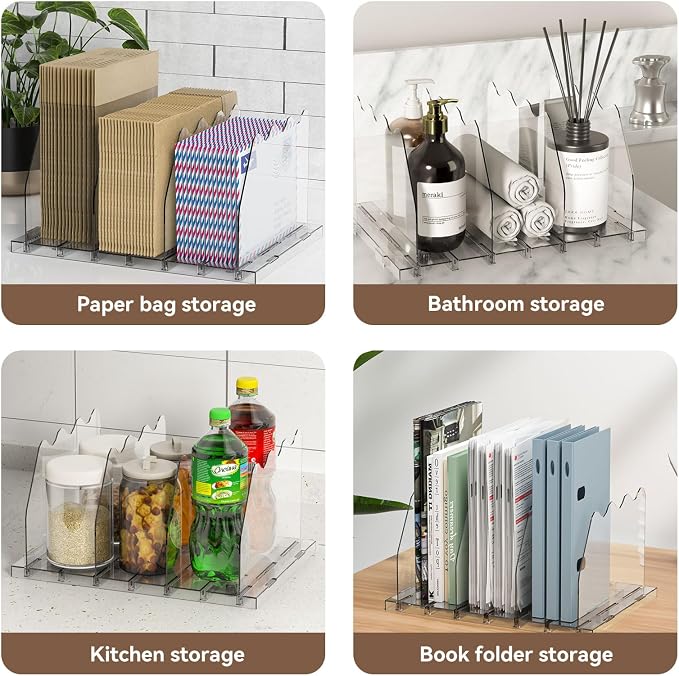 SOYO Adjustable Purse Organizers for Closet, Acrylic Shelf Divider for Bag and Purse Storage, Clear Pocketbook and Handbag Organizer, Bookshelf Separator Organizers for House, Office Use, Clear