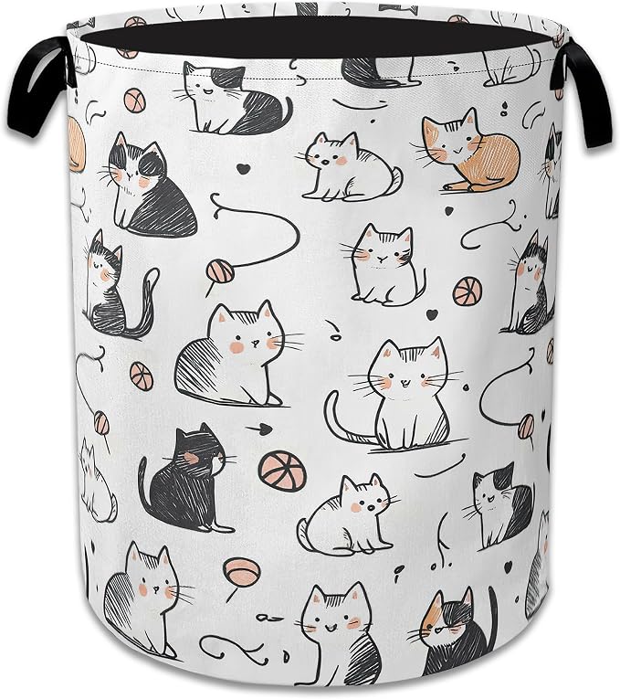 Cartoon Cat Laundry Basket Collapsible Laundry Hamper Oxford Storage Bin for Clothes Storage, Organizer, Books and Sundries 16" X 20.8"