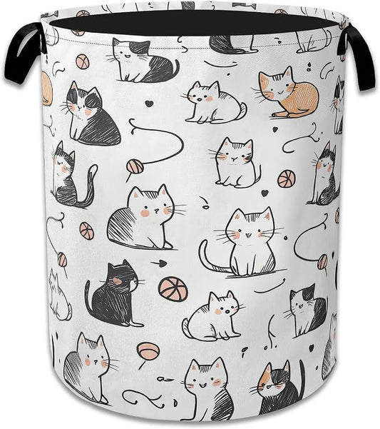 Cartoon Cat Laundry Basket Collapsible Laundry Hamper Oxford Storage Bin for Clothes Storage, Organizer, Books and Sundries 16" X 20.8"