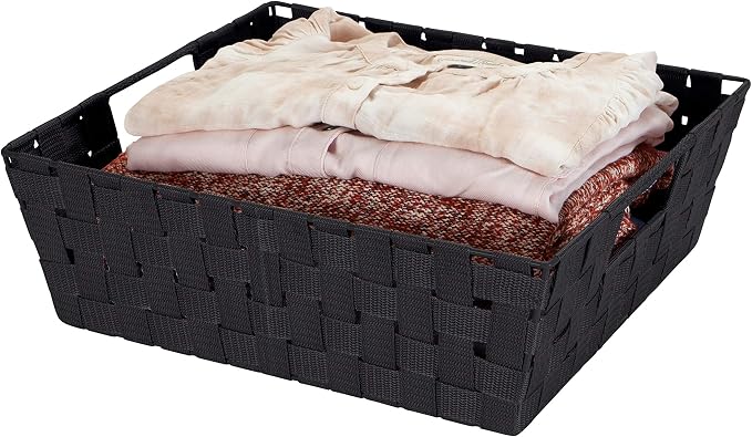 Simplify 15"x 13"x 5" Alloy Steel Rectangular Basket with 2 Built-in Carrying Handles, Black