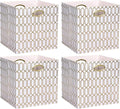 13x13x13 Storage Cube Bins, Collapsible Storage Bins Fabric Storage Cubes Organizer Baskets Box Drawers for Shelves, Closet, Wardrobe, Bookshelf, Cabinet, 4 Pack, White/Shiny Gold, AG4000202