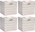 11x11 Cube Storage Bins, Collapsible Storage Bins Fabric Storage Cubes Organizer Baskets Box Drawers for Shelves, Closet, Wardrobe, Bookshelf, Cabinet, 4 Pack, White/Shiny Gold