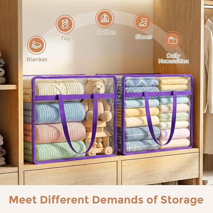 Budding Joy 6 Pack Clear Zippered Storage Bags for Clothes,40L Closet Organizers and Storage Containers Vinyl Moving Bag for Bedding, Linen, Blankets, Comforters, Clothing & Toys