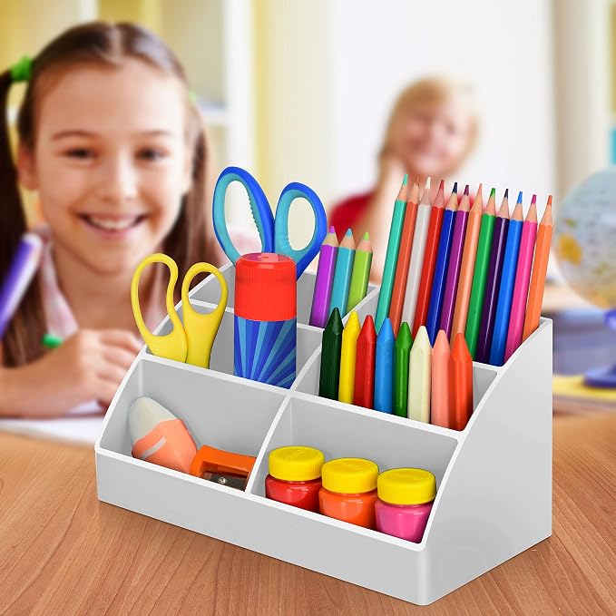 Acrimet Desktop Organizer - Easy Organizer Caddy Holder for Office, Home and School use (Plastic) (White Color)