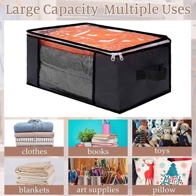 Sadnyy 6 Pcs Clear Storage Bags with Zippers Foldable Clothes Containers Case Plastic Organizer Large Sweater Storage Bins with Handles for Fabric Blanket Cloth Bedding(16 x 12 x 8 Inch,Gray)