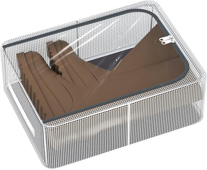1 Pack Clear Shoe Storage Boxes for Boots Sneaker, 15.8" x 11.8" x 6" | Stackable Closet Storage Bins, Lids, Metal Frame, Waterproof PVC Cloth