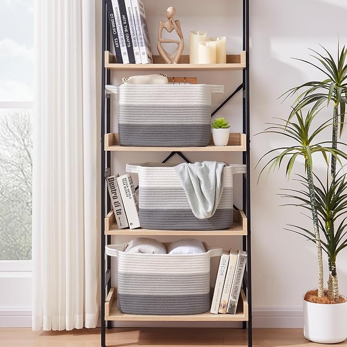 OIASKET Storage Baskets for Organizing, Woven Baskets for Shelves, Rectangle Decorative Organizer for Storage Clothes, Toy, Books, Towels Nursery Bins 3 Pack (Gradient Grey, 15.75"x11.8"x9.85")