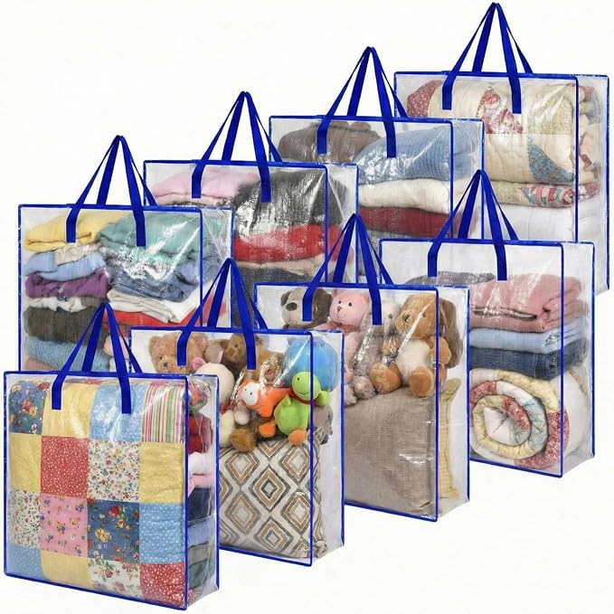 8 Pcs Clear Wreath Storage Bags 26 Inch Garland Container Door Garland Holiday Wreath Storage Holder with Handle and Zipper Heavy Duty Plastic Packing Totes(Blue)