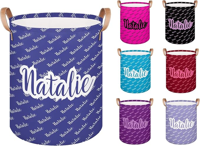 Personalized Laundry Basket, Custom Gift Laundry Hamper, Collapsible Nursery Waterproof Laundry Baskets, Dirty Clothes Toy Hamper with Handles Name Blue Purple