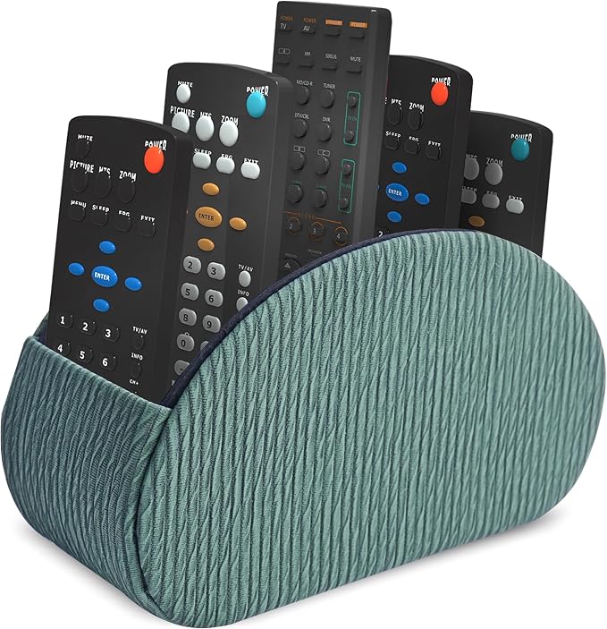 Remote Control Holder, PU Leather Remote Caddy Desktop Organizer with 5 Spacious Compartments for TV Remotes/Media Controllers/Office Supplies (1-Wood Green