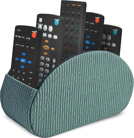 Remote Control Holder, PU Leather Remote Caddy Desktop Organizer with 5 Spacious Compartments for TV Remotes/Media Controllers/Office Supplies (1-Wood Green