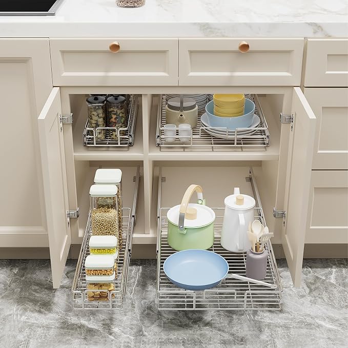 ROOMTEC Pull Out Cabinet Organizer(17" W x 21" D),Heavy Duty Slide Out Shelves,Pull out Drawers for Kitchen Cabinet,Base Cabinet Organization for Home, Kitchen, Bathroom
