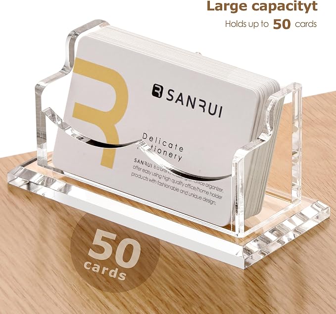 SANRUI 2 Pack Acrylic Business Card Holder for Desk, Clear Horizontal Name Card Stand for Women and Men, Desktop Organizer Display for Office Home Exhibition -120 Card Capacity