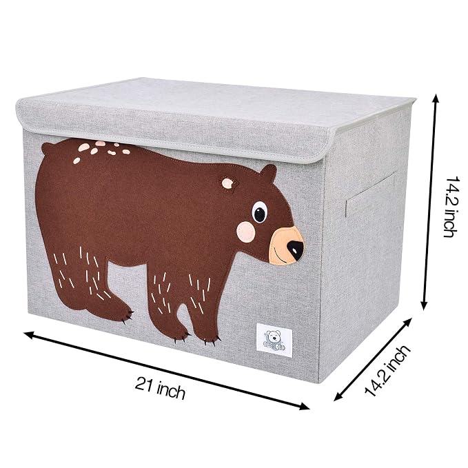 Foldable Large Kids Toy Chest with Flip-Top Lid, Collapsible Fabric Animal Toy Storage Organizer/Bin/Box/Basket/Trunk for Toddler, Children and Baby Nursery (Bear)