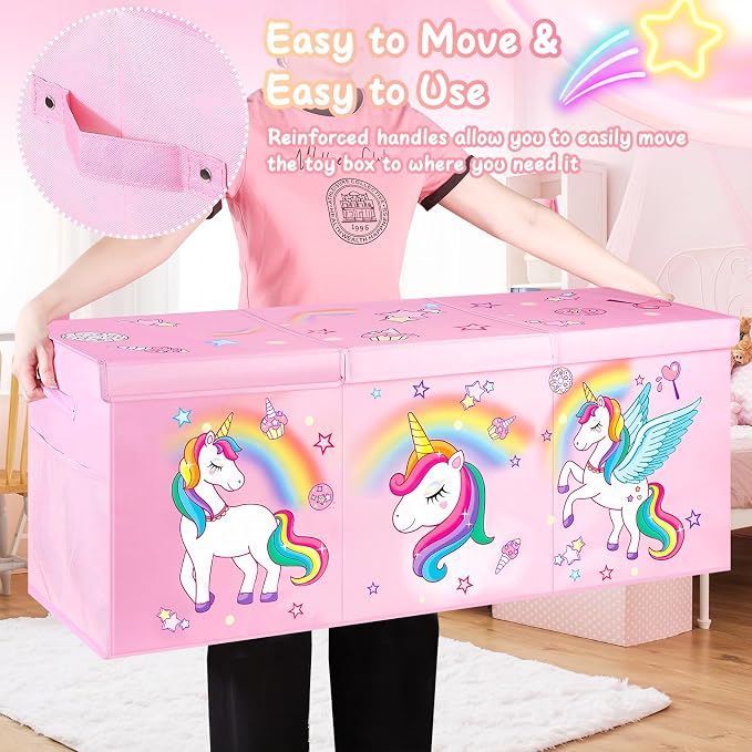 Mabahoo Extra Large Toy Box Chest, Collapsible Toy Storage Organizer with Lids, 40"X14"X16" Sturdy Large Kids Toy Storage Bins Boxes Baskets for Girls, Boys, Nursery, Playroom, Pink
