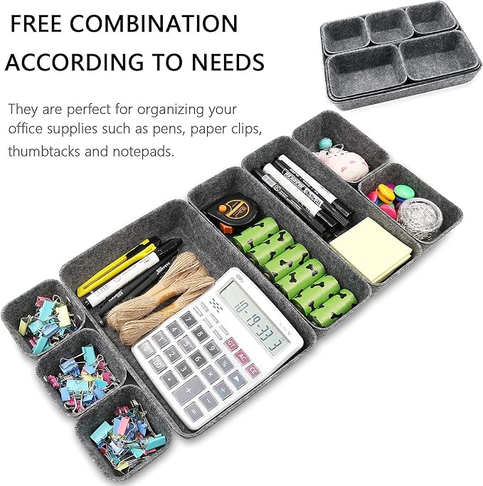 Newthinking Desk Drawer Organiser Trays, 8 Pack Square Organizer Box Stackable Dividers, Save Desk Space Dividers Box for Home Office Cosmetics Storage Boxes (Dark Gray)