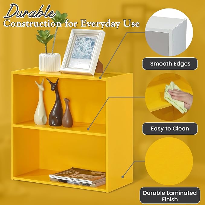 KB Designs - Tony 2-Tier Modern Bookcase with Open Storage Shelves for Kids’ Rooms, Playrooms, or Home Offices – Compact Colorful Bookshelf Organizer