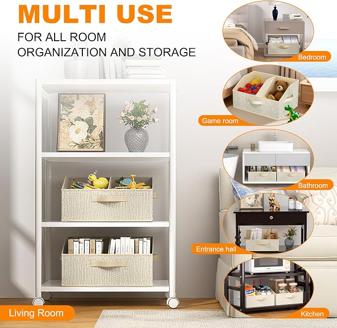 Trapezoid Storage Bins 6 Pack, Closet Organizer Baskets with Divider & Handles,Fabric Shelf Organizers, Collapsible Storage Cubes for Clothes, Towels, Toys - Beige