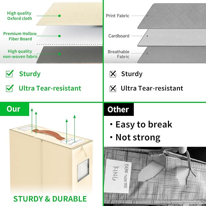 Aokeyee Bed Sheet Organizers and Storage - 8 Pack (Queen or King Size),Foldable Storage Box for Duvet Cover Set, Linen Closet Organizer for Bedding Clothes Blankets, Ivory