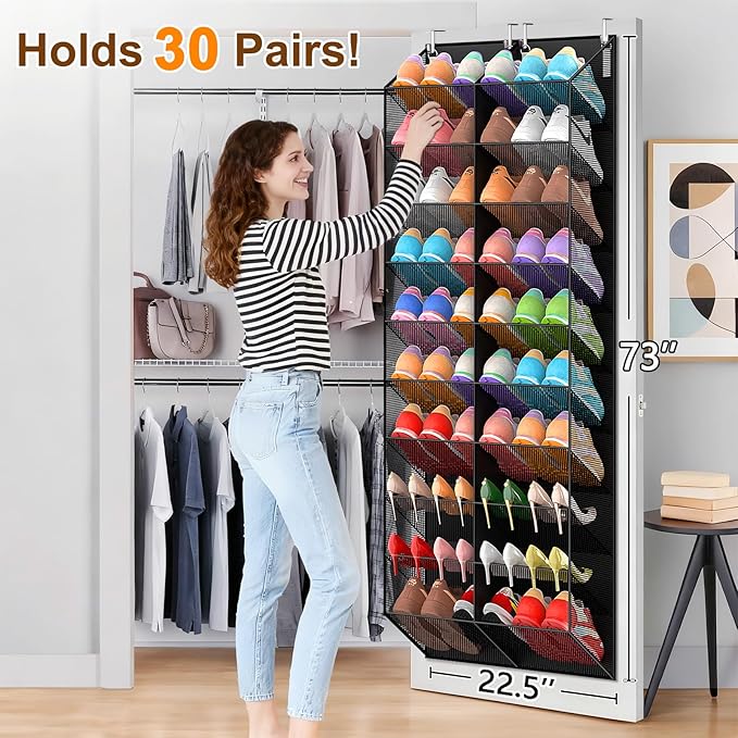 UVIAHOMI Over the Door Shoe Organizer for 20-30 Pairs, 10-Tier, Black