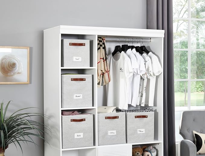 DECOMOMO Storage Bins, Cube Storage Bin with Labels | 13" x 13" x 13" Fabric Storage Cubes for Shelves (6pcs, Light Texture Grey)