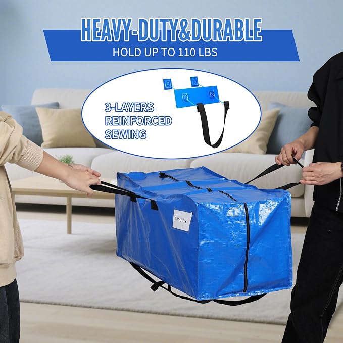 BAGAIL Heavy Duty Moving Bags with Strong Handle, Extra Large Moving Boxes, Storage Tote for Clothes, College Moving Supplies(Blue, Backpack, 10 Pack)