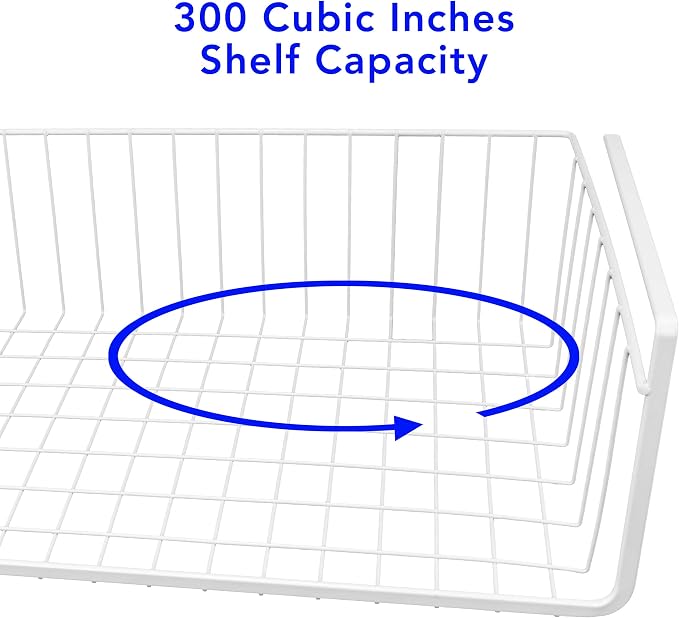 15-Inch Easy Install White Wire Under-Cabinet Hanging Basket Shelf Organizer – Storage Rack for Kitchen, Pantry, and Bathroom
