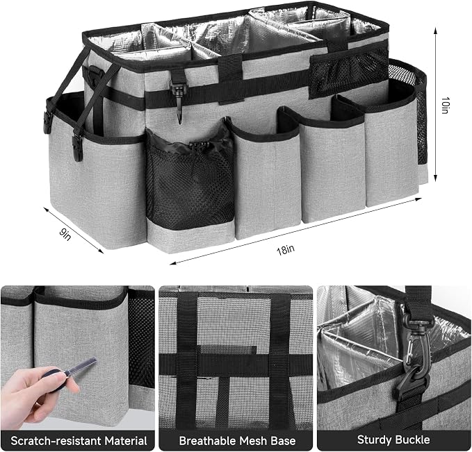 Cleaning Caddy Bag, Extra Large Cleaning Supplies Organizer for Housekeepers, Housekeeping Caddy with Handle and Detachable Padded Cushion, Gray