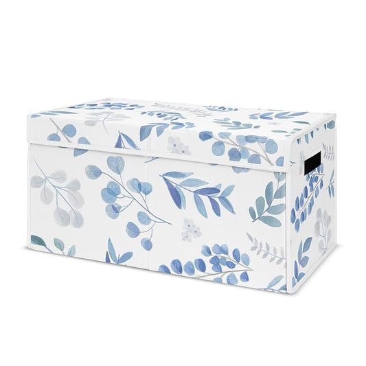 Sweet Jojo Designs Floral Leaf Boy or Girl Small Fabric Toy Bin Storage Box Chest For Baby Nursery or Kids Room - Blue Grey and White Boho Watercolor Botanical Flower Woodland Tropical Garden