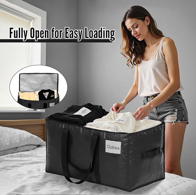 BAGAIL Heavy Duty Moving Bags with Strong Handle, Extra Large Moving Boxes, Storage Tote for Clothes, College Moving Supplies(Black, 2 Pack)
