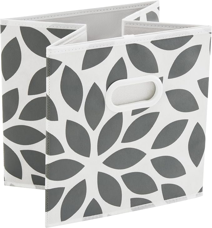 MAX Houser Fabric Storage Bins Cubes Baskets Containers with Dual Plastic Handles for Home Closet Bedroom Drawers Organizers, Flodable, Grey, Set of 4