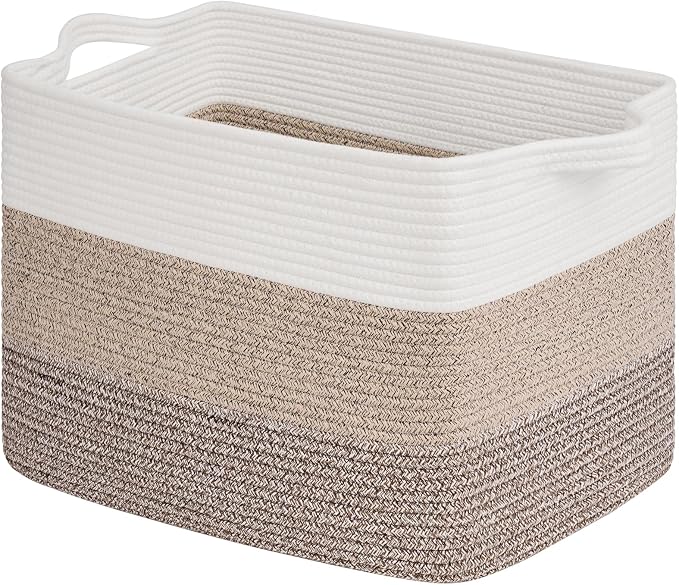 Goodpick Large Storage Basket, 18"x14"x12" Cotton Rope Organizer for Blankets, Toy Baskets Storage Kids, Rectangle Woven Basket for Living Room, Bedroom, Gradient Brown