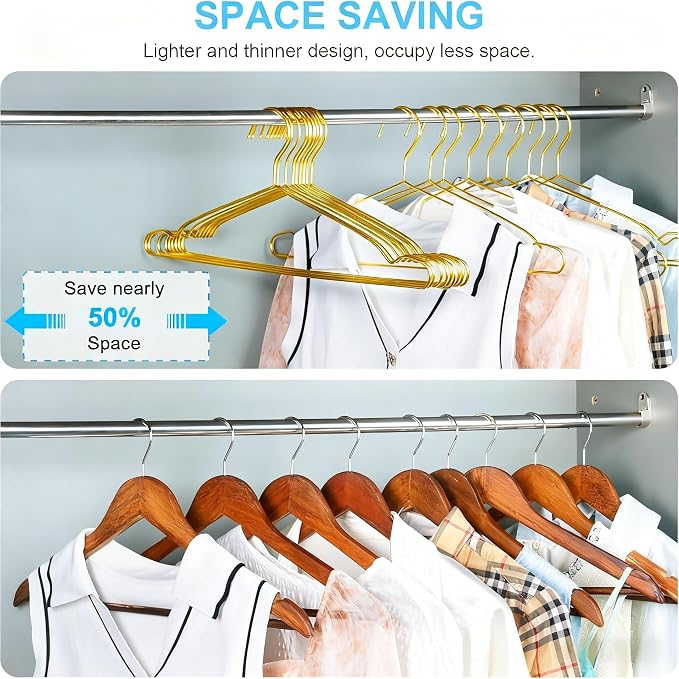 Hangers 20 Pack Gold Clothes Hangers for Closet Ultra Slim Metal Hangars Space Saving Coat Hanger, Heavy Duty Stainless Steel Suit Hanger for Adult Kids Golden Decor Home Essentials