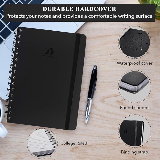 Nextnoid Lined Spiral Notebook Journal For Women & Men - A5(5.8" x 8.3") 170 Pages, Hardcover Notebooks for Work & Note Taking, College Ruled Journals for Writing - Black