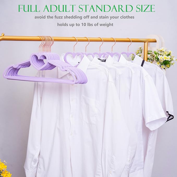 Velvet Hangers 20 Pack,16 Inch Non Slip Heart Hanger (Light Purple) | 360° Swivel Hooks, Cascade Design, Space Saving