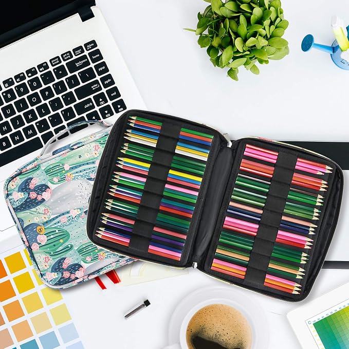 YOUSHARES Colored Pencil Case Holder - Pen Case Organizer with Multilayer Holder for Prismacolor Colored Pencils & Gel Pen of Adult & Artist (cacti)