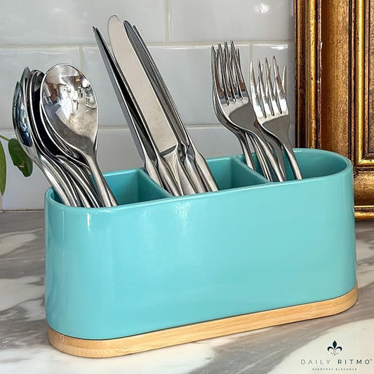 DAILY RITMO® Turquoise Aqua Countertop Silverware Holder