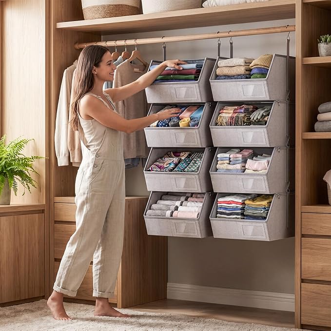 2 Pack 4-Tier Hanging Closet Organizer, Detachable Hanging Storage Shelves with Reinforced Side Panels, Hanging Closet Organizer for Clothes, Sweaters, Towels, Socks & Accessories, Gray