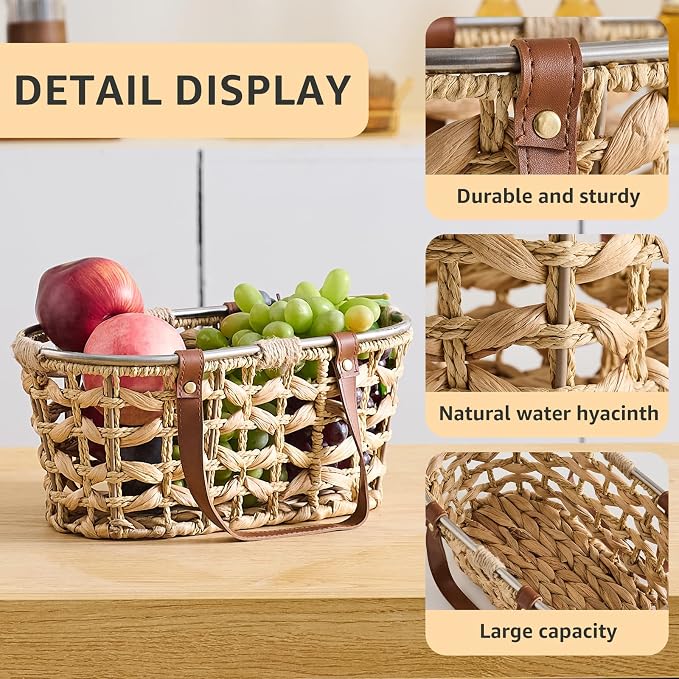 Egg Baskets for Collecting Fresh Eggs Farmhouse Handmade Wicker Hyacinth Egg Collecting Basket with Handle