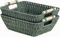 StorageWorks Large Wicker Storage Basket for Organizing with Wooden Handles, Toilet Paper Baskets for Shelf, Sage Green, 2-Pack