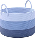67L Large Woven Blanket Basket, Cotton Rope Baby Laundry Hamper with Handles, Kids Toy Basket for Classroom & Nursery, Soft Round Stuffed Animal Storage, Dog Toy Bin - 20"x13", Blue