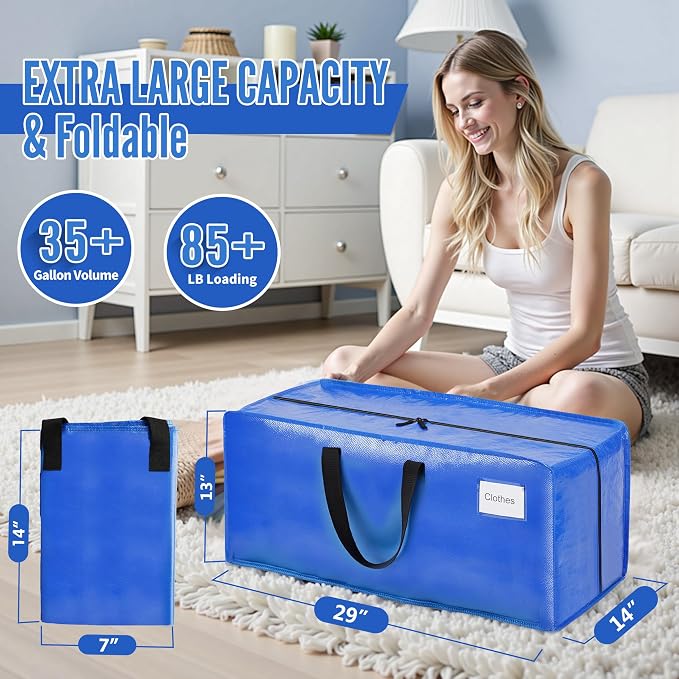 BAGAIL Heavy Duty Moving Bags with Strong Handle, Extra Large Moving Boxes, Storage Tote for Clothes, College Moving Supplies(Blue, Backpack, 10 Pack)